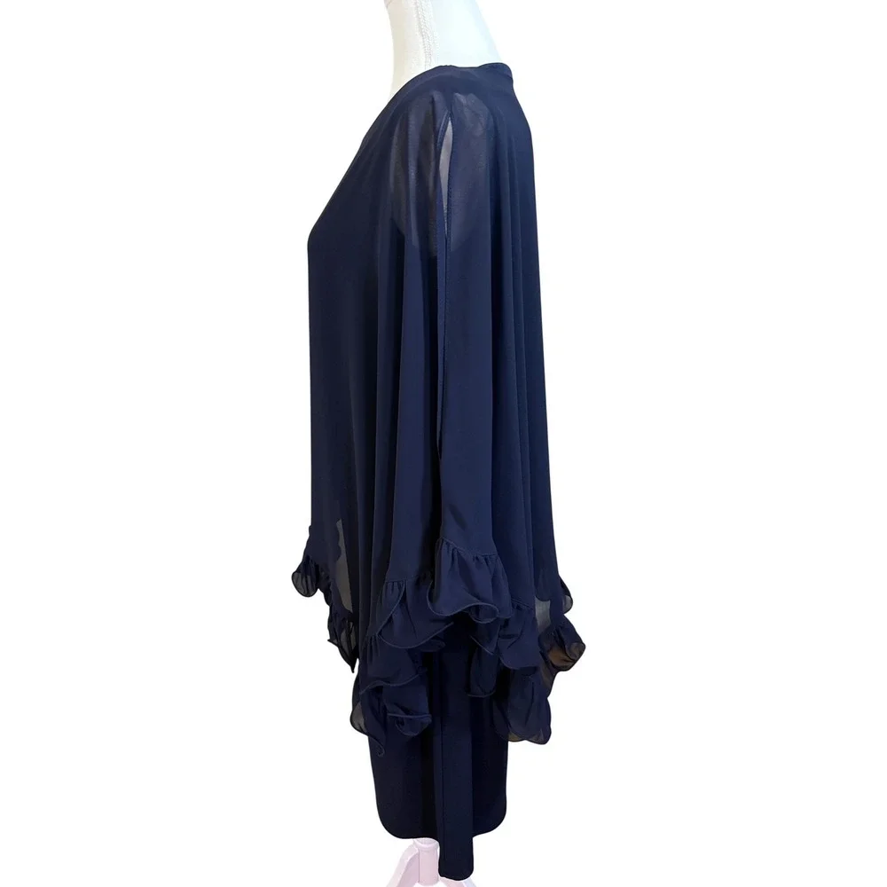 Joseph Ribkoff Cocktail Dress Womens 14 Navy‎ Blue Asymmetrical Ruffle 171246
